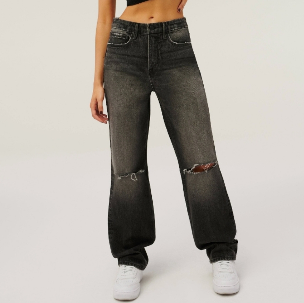 Good American Black Straight Leg Jeans